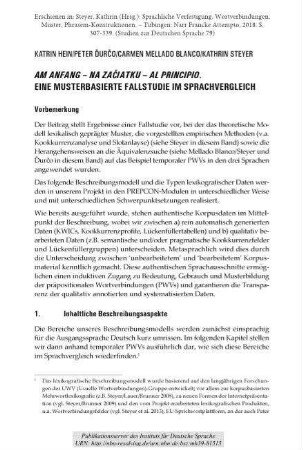 Am Anfang - na začiatku - al principio. Eine musterbasierte Fallstudie im Sprachvergleich