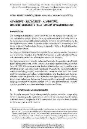 Am Anfang - na začiatku - al principio. Eine musterbasierte Fallstudie im Sprachvergleich