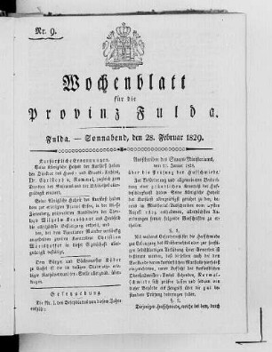 Nr. 9, Ausgabe vom 28. Februar 1829