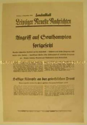 Sonderblatt der "Leipziger Neuesten Nachrichten" u.a. zum Luftangriff auf Southhampton