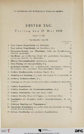 Erster Tag. Freitag, den 27. Mai 1938. Beginn 3 Uhr (Nr. 1-352)