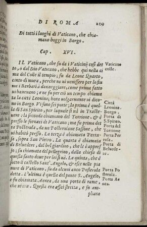 Cap. XVI. Di tutti i luoghi di Vaticano, che Chiamano boggi in Borgo.