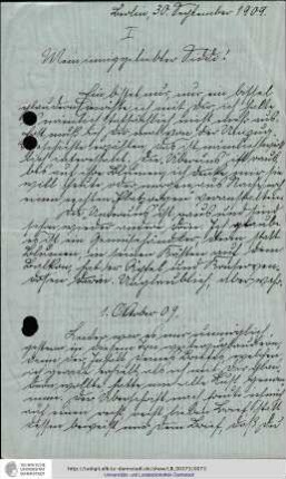 Brief vom 30.09.1909