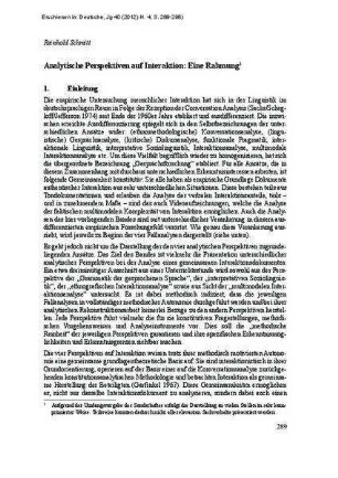Analytische Perspektiven auf Interaktion: Eine Rahmung