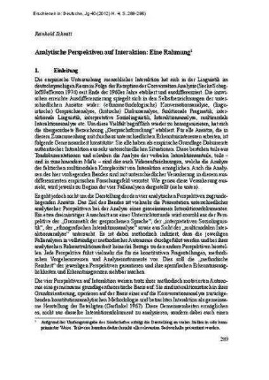 Analytische Perspektiven auf Interaktion: Eine Rahmung