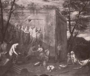 Faune und Nymphen am Fuße eines antiken Denkmals