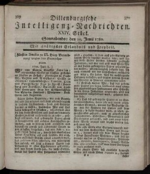 XXIV. Stück. Sonnabends : den 10. Junii 1780.