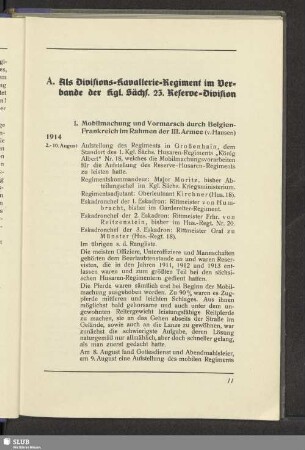 A. Als Divisions-Kavallerie-Regiment im Verbande der Kgl. Sächs. 23. Reserve-Division