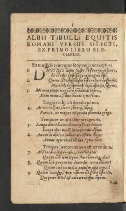 Albii Tibulli Equitis Romani Versus Selecti, Ex Primo Libro Elegiarum.