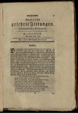 Viertes Stück, den 26ten Jan. 1788.