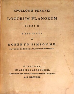 Apollonii Pergaei locorum planorum libri II