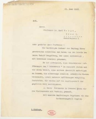 Brief an Karl Weigl : 23.06.1928