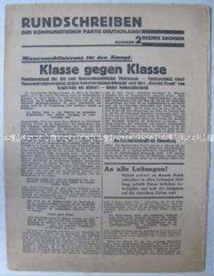 Rundschreiben der KPD Sachsen u.a. zur Reichspräsidentenwahl und gegen die Notverordnungen