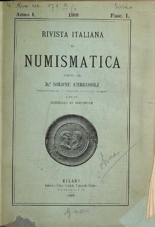 Rivista italiana di nvmismatica e scienze affini. 1. 1888