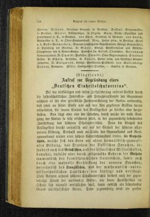 Aufruf zur Begründung eines "Deutschen Einheitsschulvereins"