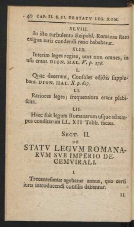 Sect. II. Statu Legum Romanarum Sub Imperio Decemvirali.