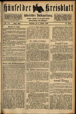Erste Ausgabe vom Samstag, den 04. Oktober 1924.