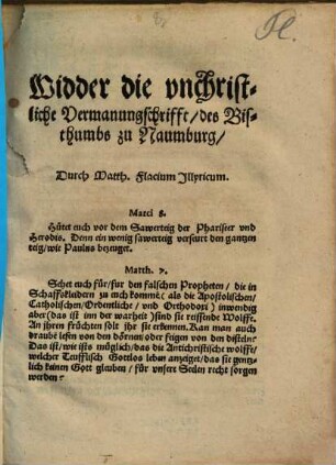 Widder die vnchristliche Vermanungschrifft des Bisthumbs zu Naumburg