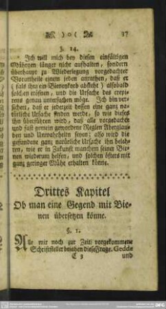 Drittes Kapitel, Ob man eine Gegend mit Bienen übersetzen könne