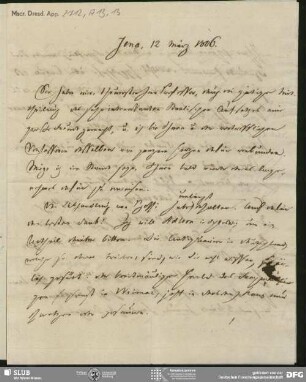 Eigenh. Brief von Heinrich Carl Abraham Eichstaedt an August Wilhelm von Schlegel, Jena, 12.03.1806
