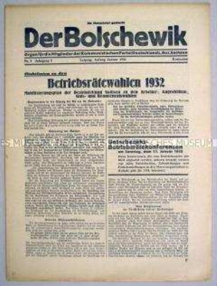 Mitteilungsblatt der KPD des Bezirkes Dresden "Der Bolschewik" zu den Betriebsrätewahlen