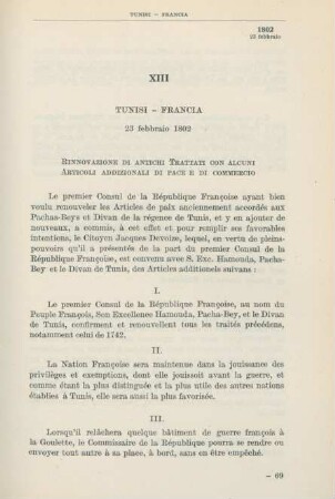 XIII Tunisi - Francia 23 febbraio 1802