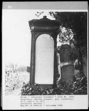 Grabstein von Bertha Kraemer, geborene Lohnstein (1877.11.07)
