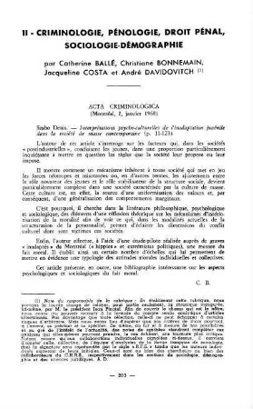 203-234, 2. Criminologie, pénologie, droit pénal, sociologie-démographie