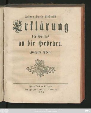 Theil 2: Johann David Michaelis Erklärung des Briefes an die Hebräer