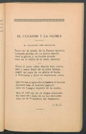 El payador y la gloria : Al payador José Betinote