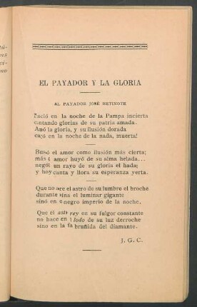 El payador y la gloria : Al payador José Betinote