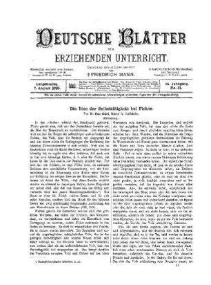 Die Idee der Selbsttätigkeit bei Fichte (Fortsetzung)