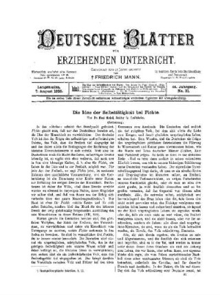 Die Idee der Selbsttätigkeit bei Fichte (Fortsetzung)