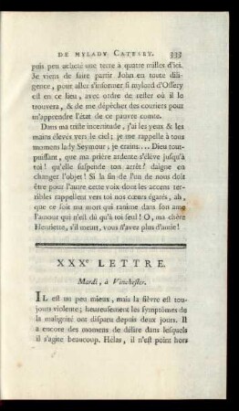 XXXe Lettre. Mardi, à Vinchester.