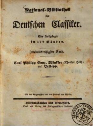 Carl Philipp Conz, Winkler (Theodor Hell) und Ortlepp : mit den Biographien und dem Portrait von Winkler