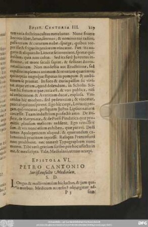 Epistola VI. Petro Cantonio Iurisconsulto Mediolan. S. D.