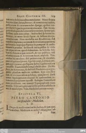 Epistola VI. Petro Cantonio Iurisconsulto Mediolan. S. D.