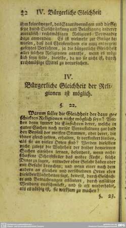 IV. Bürgerliche Gleichheit der Religionen ist möglich