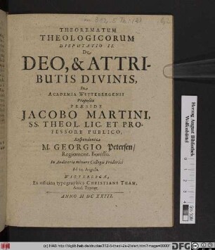 De Deo, & Attributis Divinis