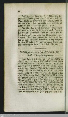 Trauriger Zustand der Oberlausitz unter Kaiser Wenzels Regierung