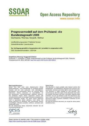 Prognosemodell auf dem Prüfstand: die Bundestagswahl 2005