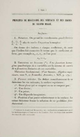 Principes de discussion des surfaces et des lignes du second degré.