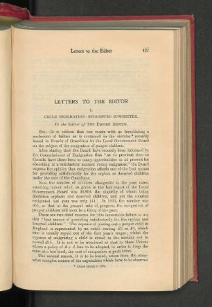 I. Child Emigration: Suggested Committee.