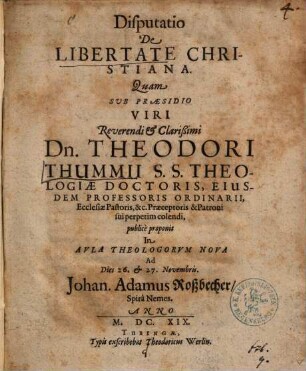 Disputatio De Libertate Christiana