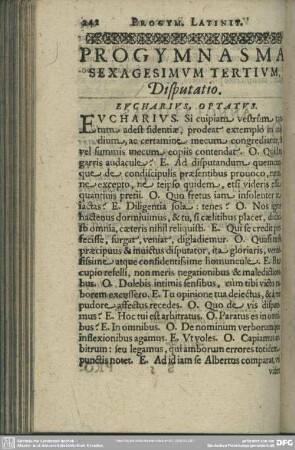 Progymnasma Sexagesimum Tertium. Disputatio
