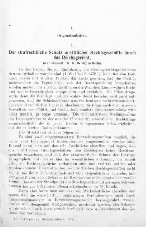 1-6, Der strafrechtliche Schutz unsittlicher Rechtsgeschäfte durch das Reichsgericht