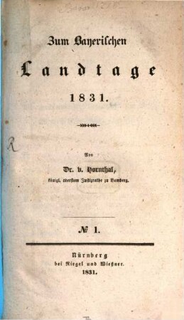 Zum Bayerischen Landtage 1831. 1