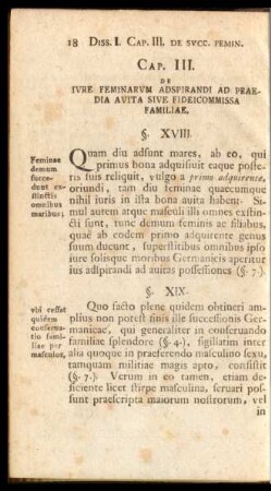 Cap. III. De Iure Feminarum Adspirandi Ad Praedia Avita Sive Fideicommissa Familiae