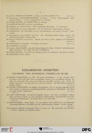 Keramische Arbeiten (Fayence, Ton, Steinzeug, Porzellan, Glas)(Nr. 190-287)