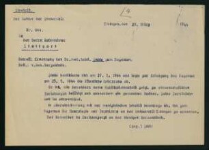 Rektor an Kultminister bezügl. d. Ernenung Stuttes zum Dozenten (23.03.1944)